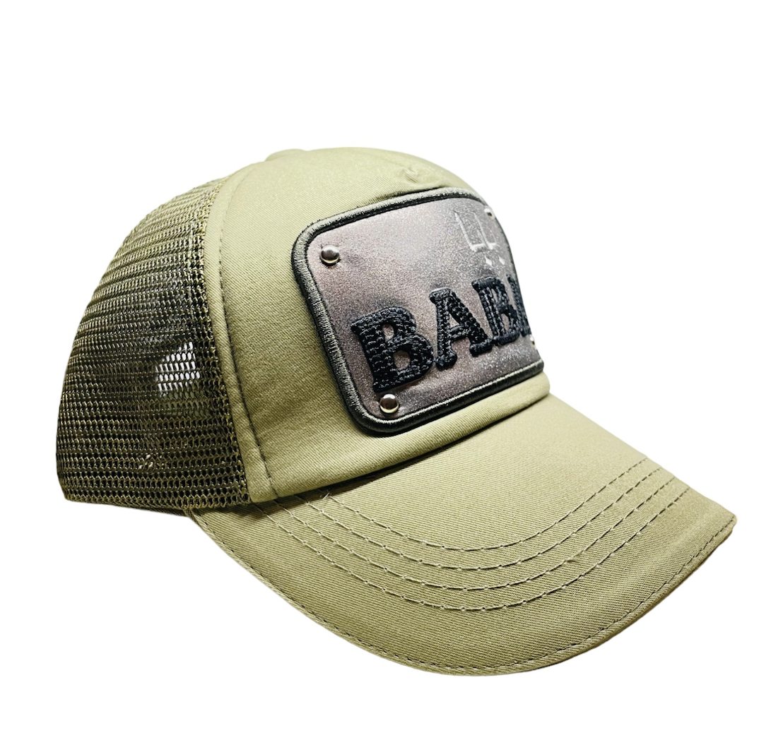 Arabic letter "BABA" Hand Craft Base Ball Cap in Mud Greenish & Black