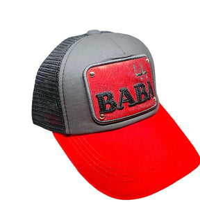 Arabic letter "BABA" Hand Craft Base Ball Cap In Greish Red & Black