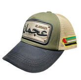 Arabic Letter "AJMAN" Hand Craft Base Ball Cap In Dark C-Green Creamish Golden & Black