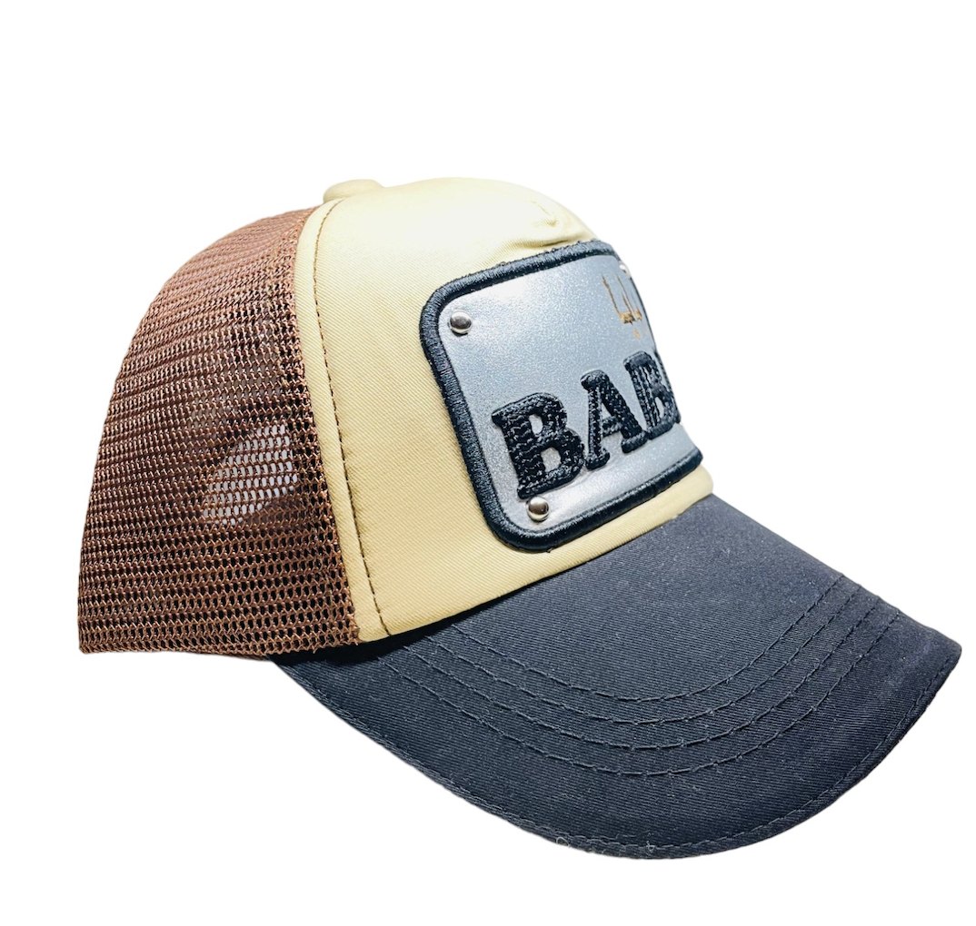 Arabic Letter " Baba" Hand Craft Base Ball Cap In Creamish Grey Black & Brown