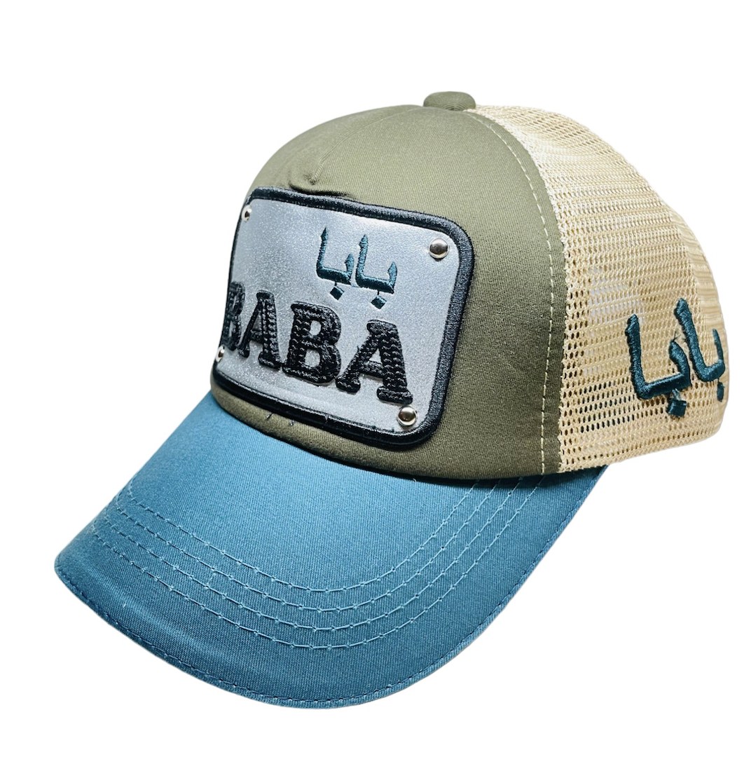 Arabic letter "BABA" Hand Craft Base Ball Cap in Mud Greenish C-Green Gold