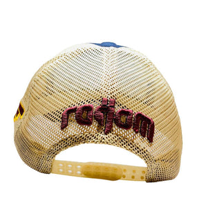 Arabic Letter "QATAR" Hand Craft Base Ball Cap In Creamish Red & Blue