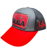 Arabic letter "BABA" Hand Craft Base Ball Cap In Greish Red & Black