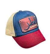 Arabic Letter "QATAR" Hand Craft Base Ball Cap In Creamish Red & Blue