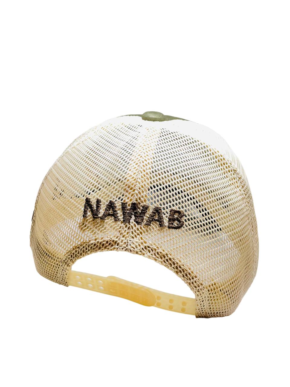 Arabic Letter "NAWAAB" Hand Craft Base Ball Cap In Greish C-Green & Cream