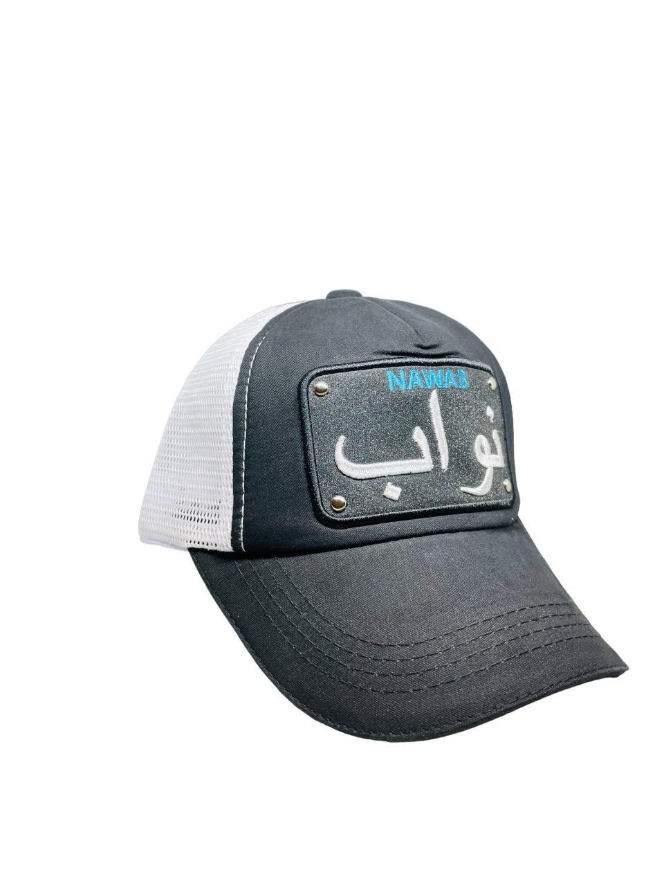 Arabic Letter "NAWAAB" Hand Craft Base Ball Cap In Black & White