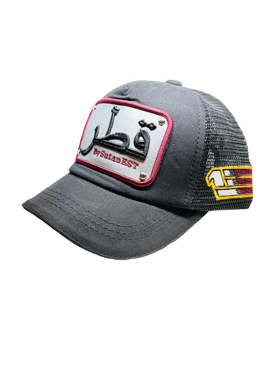 Arabic Letter "QATAR" Hand Craft Base Ball Cap In Greish Black