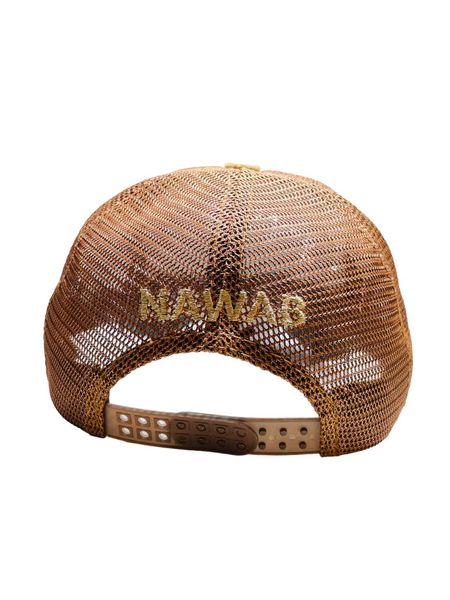 Arabic Letter "NAWAAB" Hand Craft Base Ball Cap In Creamish C-Green & Brown