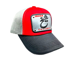 Arabic Letter "SHEIKH" Hand Craft Base Ball Cap In Redish Grey & Black