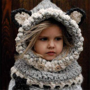 Baby Girls Hats Handmade Kids Winter Hats Wrap Bear Scarf Caps