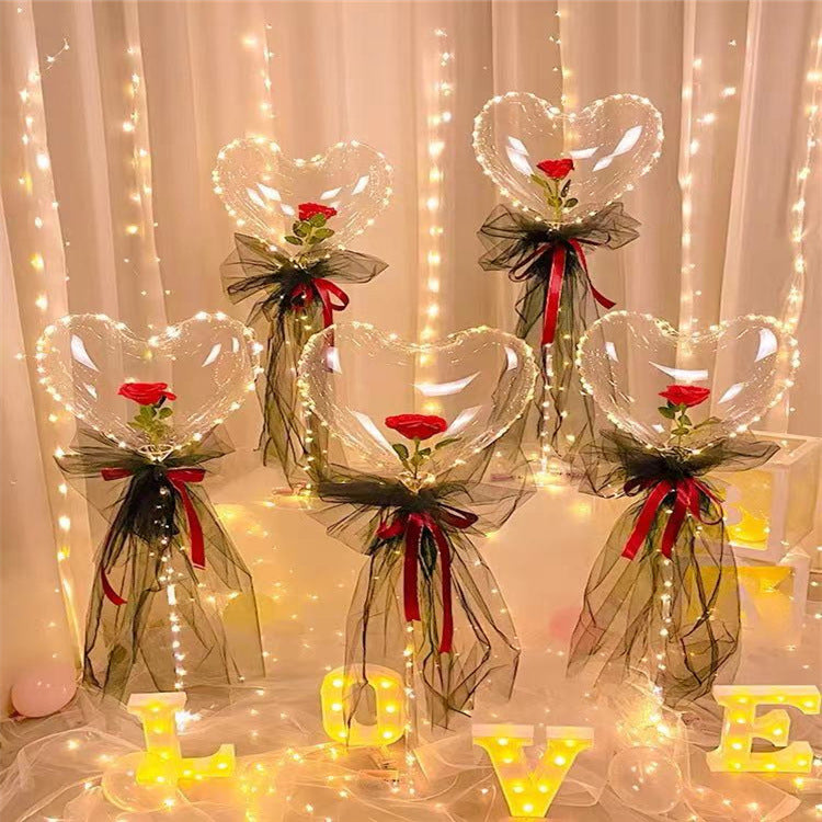 Tanabata Valentine's Day LED Roses Bobo Ball Glowing Net Red Bouquet Balloons Night Market Stall Bobo Ball