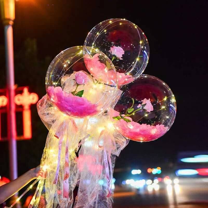 Tanabata Valentine's Day LED Roses Bobo Ball Glowing Net Red Bouquet Balloons Night Market Stall Bobo Ball